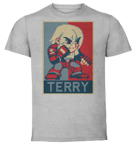 T-Shirt Unisex - Grey - Propaganda - Pixel Art - Garou Mark Of The Wolf - Fatal Fury - Terry T-Shirt Unisex - Grey - Propaganda - Pixel Art - Garou Mark Of The Wolf - Fatal Fury - Terry