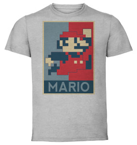 T-Shirt Unisex - Grey - Propaganda - Pixel Art - Mario Bros - Super Mario T-Shirt Unisex - Grey - Propaganda - Pixel Art - Mario Bros - Super Mario