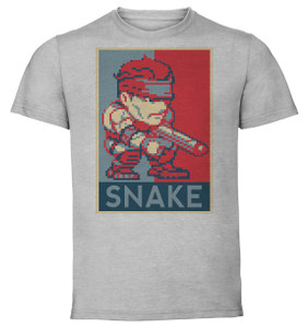 T-Shirt Unisex - Grey - Propaganda - Pixel Art - Metal Gear - Solid Snake