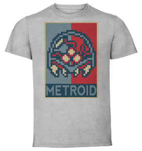 T-Shirt Unisex - Grey - Propaganda - Pixel Art - Metroid - Metroid T-Shirt Unisex - Grey - Propaganda - Pixel Art - Metroid - Metroid