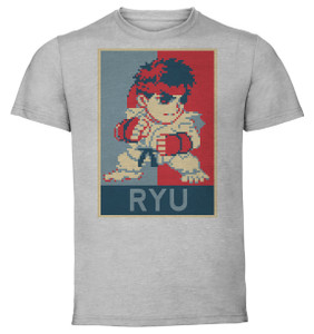 T-Shirt Unisex - Grey - Propaganda - Pixel Art - Street Fighter II - Ryu T-Shirt Unisex - Grey - Propaganda - Pixel Art - Street Fighter II - Ryu