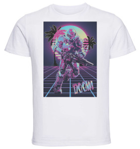 T-Shirt Unisex - White - Vaporwave 80s Style - Doom Character T-Shirt Unisex - White - Vaporwave 80s Style - Doom Character