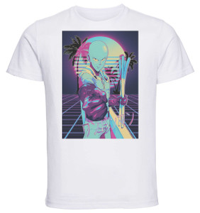 T-Shirt Unisex - White - Vaporwave 80s Style - One Punch Man - Saitama T-Shirt Unisex - White - Vaporwave 80s Style - One Punch Man - Saitama