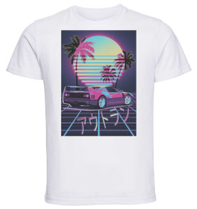 T-Shirt Unisex - White - Vaporwave 80s Style - Out Run Race Car