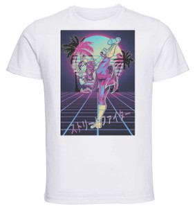 T-Shirt Unisex - White - Vaporwave 80s Style - Street Fighter - Chun-li