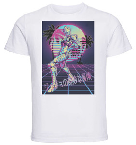 T-Shirt Unisex - White - Vaporwave 80s Style - Jojo's Bizarre Adventure - Vento Aureo - Gold Experience Requiem