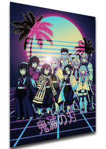 Poster - Vaporwave 80s Style - Demon Slayer - The Nine Hashira Poster - Vaporwave 80s Style - Demon Slayer - The Nine Hashira