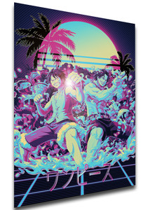 Poster Vaporwave 80s Style - One Piece - Luffy & Ace - LL1813 Poster Vaporwave 80s Style - One Piece - Luffy & Ace - LL1813