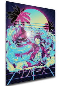 Poster Vaporwave 80s Style - One Piece - Monkey D Luffy - LL1801 Poster Vaporwave 80s Style - One Piece - Monkey D Luffy - LL1801
