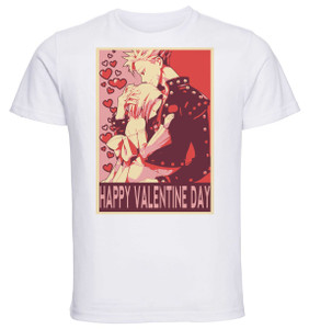 T-Shirt Unisex White Propaganda Valentine's Day - The Seven Deadly Sins - Ban & Elaine - Happy Valentine Day T-Shirt Unisex White Propaganda Valentine's Day - The Seven Deadly Sins - Ban & Elaine - Happy Valentine Day