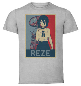 T-Shirt Unisex Grey Propaganda - Chainsaw Man - Reze SA0977 T-Shirt Unisex Grey Propaganda - Chainsaw Man - Reze SA0977