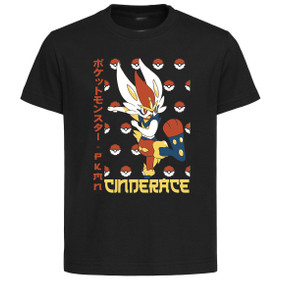 T-Shirt Unisex Black Japanese Style - Pocket Monsters - Cinderace - LL3744