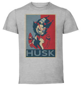T-Shirt Unisex Grey Propaganda - Hazbin Hotel - Husk SA1228 T-Shirt Unisex Grey Propaganda - Hazbin Hotel - Husk SA1228