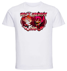 T-Shirt Unisex White Fanmerch Bizio_Art - Hazbin Hotel - Alastor Lucifer - Hell's Greatest Dad