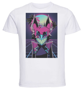 T-Shirt Unisex White Vaporwave 80s Style - Hazbin Hotel - Alastor SA1252