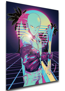 Poster - Vaporwave 80s Style - One Punch Man - Saitama