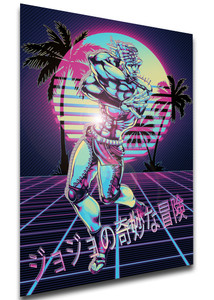 Poster - Vaporwave 80s Style - Jojo's Bizarre Adventure - Battle Tendency - Esidisi Variant 01