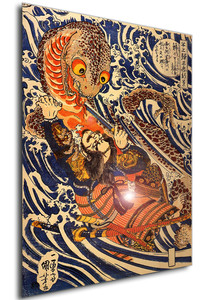 Poster - Ukiyo-e - Kuniyoshi - Hanagami Danjo no jo Arakage fighting a giant salamander - 06 Poster - Ukiyo-e - Kuniyoshi - Hanagami Danjo no jo Arakage fighting a giant salamander - 06