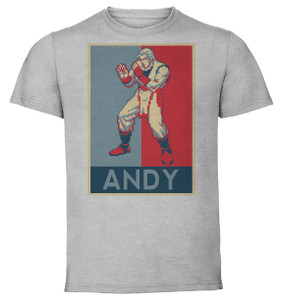T-Shirt Unisex - Grey - Propaganda - Pixel Art -  Fatal Fury Real Bout - Andy