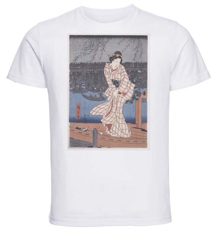 T-shirt Unisex - White - Ukiyo-e - Hiroshige - Evening On The Sumida River - 21