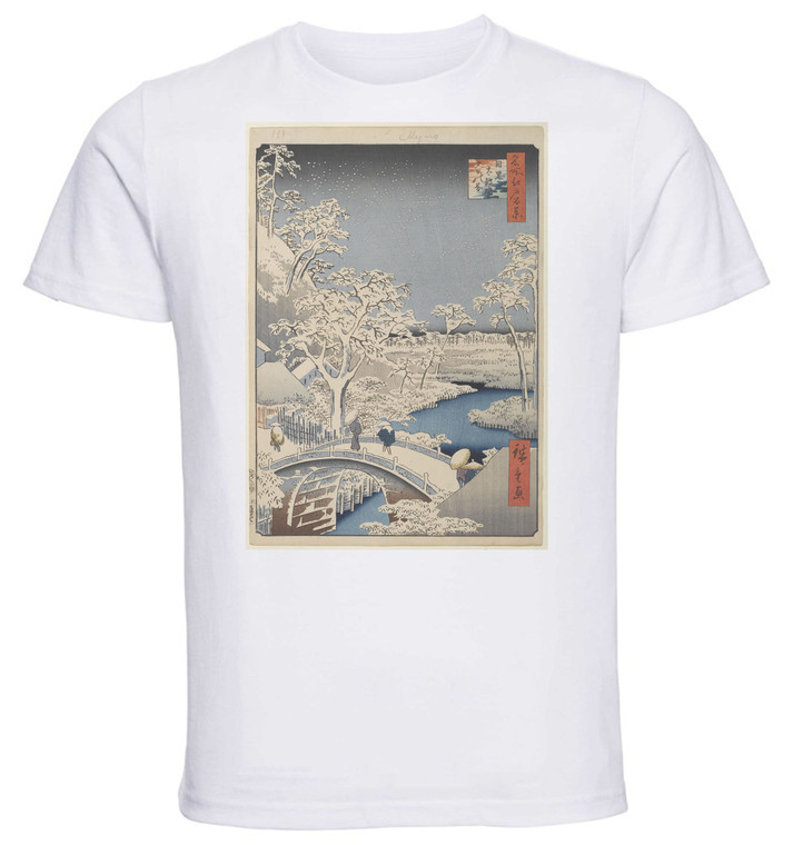 T-shirt Unisex - White - Ukiyo-e - Hiroshige - Moon Bridge In Meguro - 07