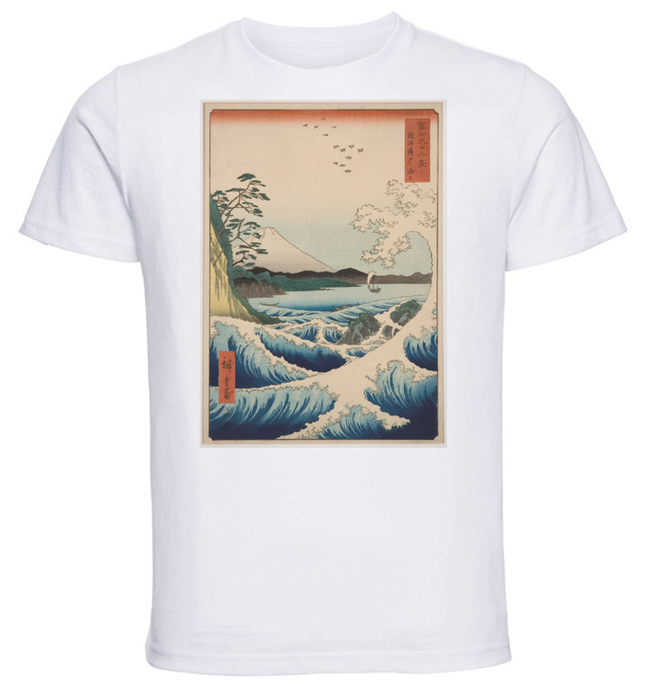 T-shirt Unisex - White - Ukiyo-e - Hiroshige - The Sea At Satta, Suruga Province - 09