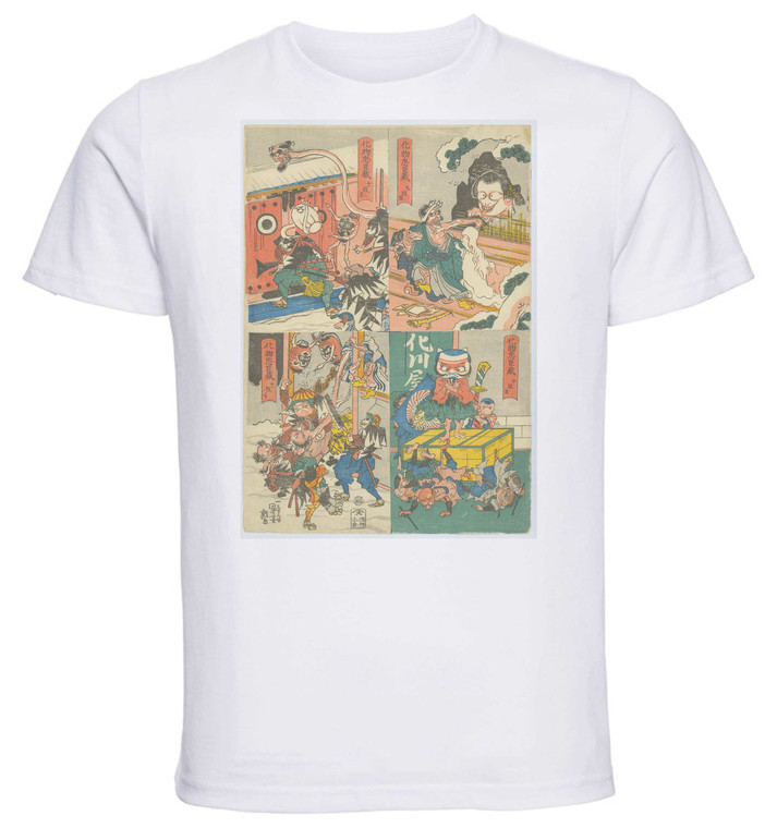 T-shirt Unisex - White - Ukiyo-e - Kuniyoshi - The Monster's Chūshingura Act Nine-eleven - 09