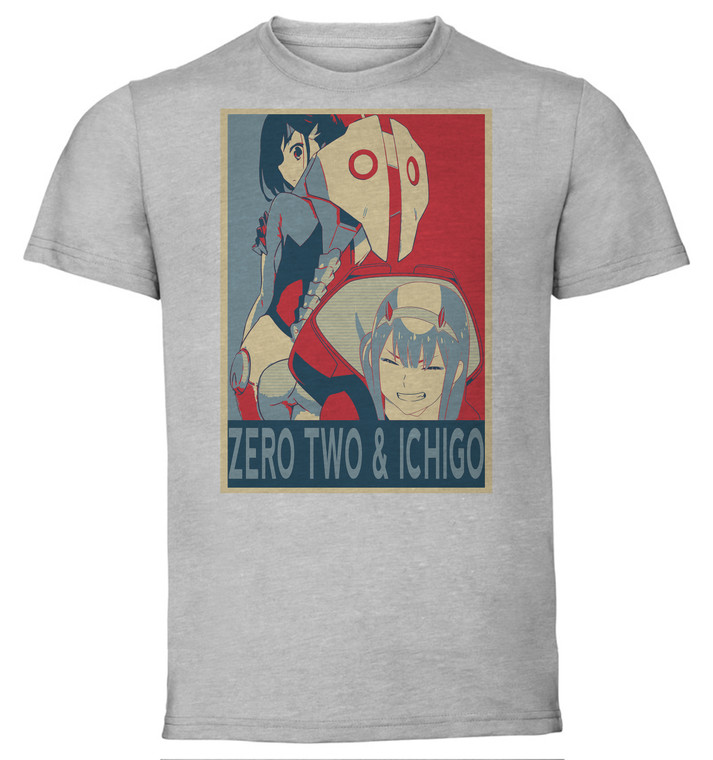 T-Shirt Unisex - Grey - Propaganda - Darling in the Franxx - Zero Two e Ichigo