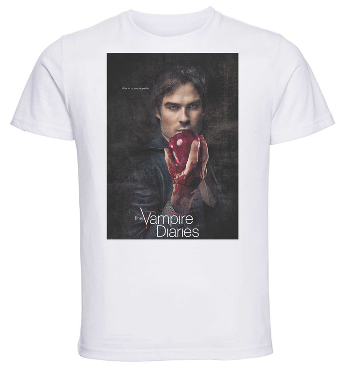 T-Shirt Unisex - White - Playbill - TV Series - The Vampire Diaries - Blood Damon Salvatore