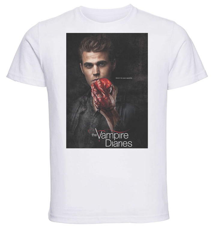 T-Shirt Unisex - White - Playbill - TV Series - The Vampire Diaries - Blood Stefan Salvatore