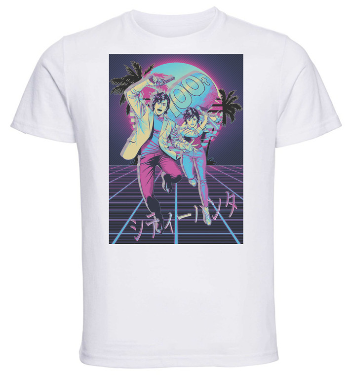 T-Shirt Unisex - White - Vaporwave 80s Style - City Hunter - Characters