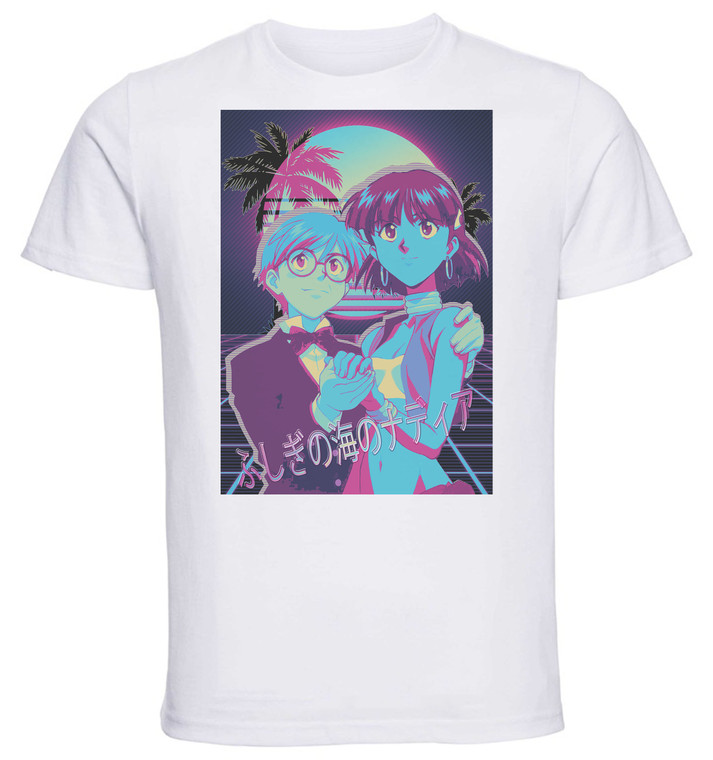 T-Shirt Unisex - White - Vaporwave 80s Style - Il Mistero della Pietra Azzurra - The Secret of Blue Water - Jean and Nadia