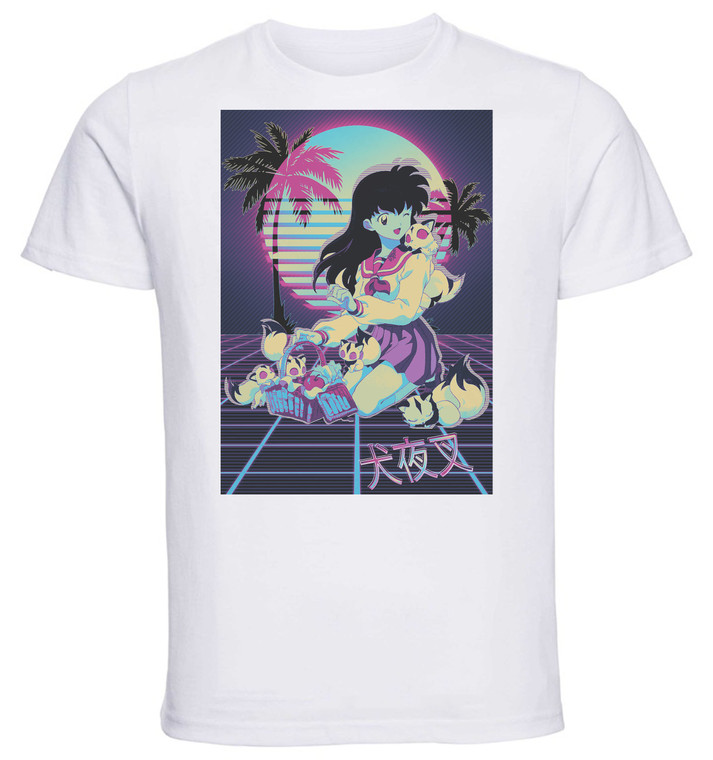 T-Shirt Unisex - White - Vaporwave 80s Style - Inuyasha Kagome
