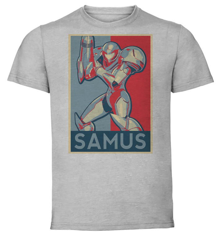 T-Shirt Unisex - Grey - Propaganda - Smash Bros - Samus Aran variant