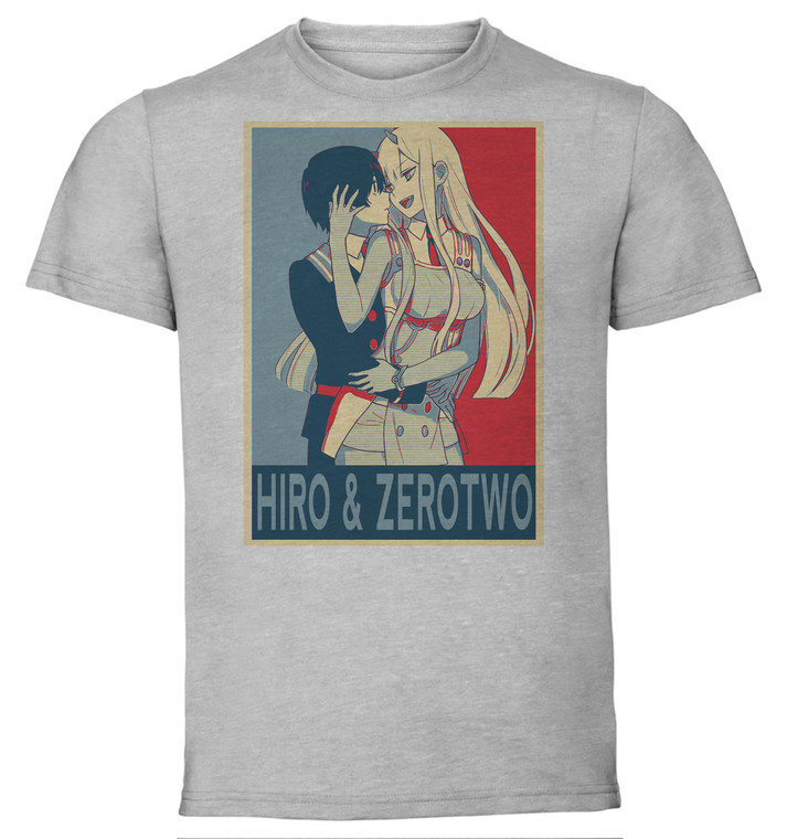 T-Shirt Unisex - Grey - Propaganda - Darling in the Franxx - Hiro & Zerotwo variant