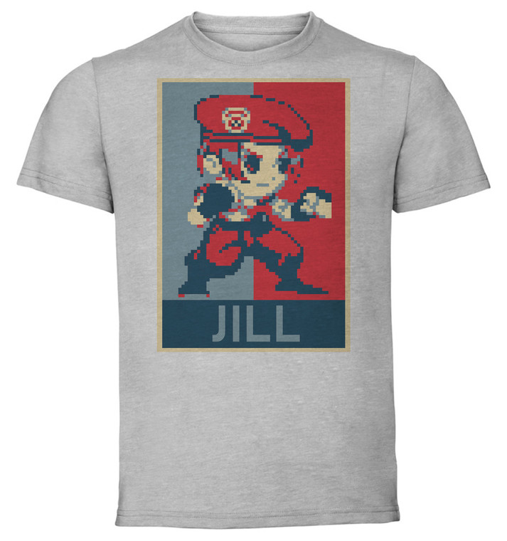 T-Shirt Unisex - Grey - Propaganda - Pixel Art - Resident Evil - Jill