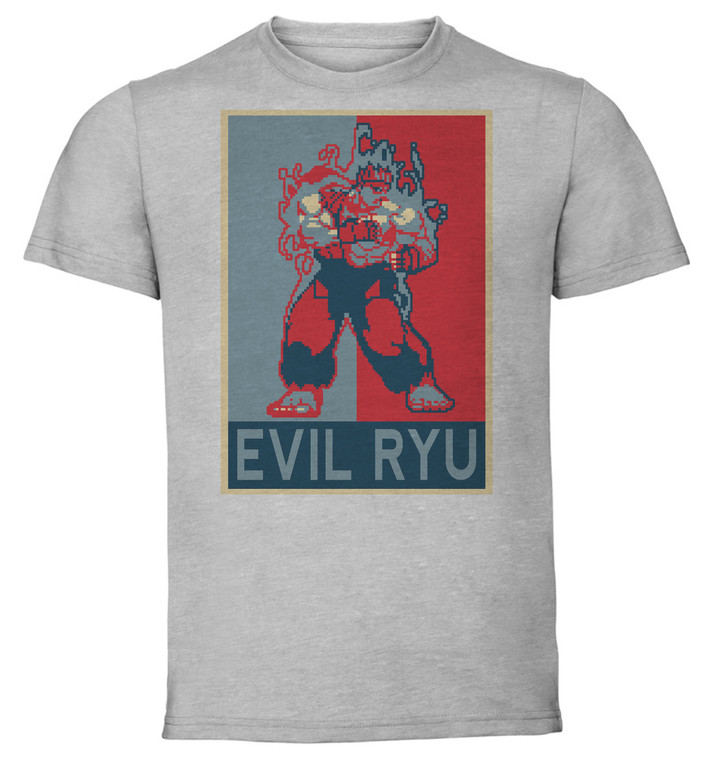 T-Shirt Unisex - Grey - Propaganda - Pixel Art - Street Fighter II - Evil Ryu