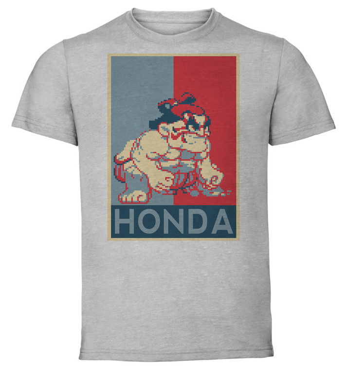 T-Shirt Unisex - Grey - Propaganda - Pixel Art - Street Fighter II - Honda