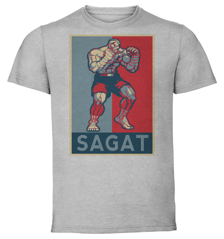 T-Shirt Unisex - Grey - Propaganda - Pixel Art - Street Fighter II - Sagat