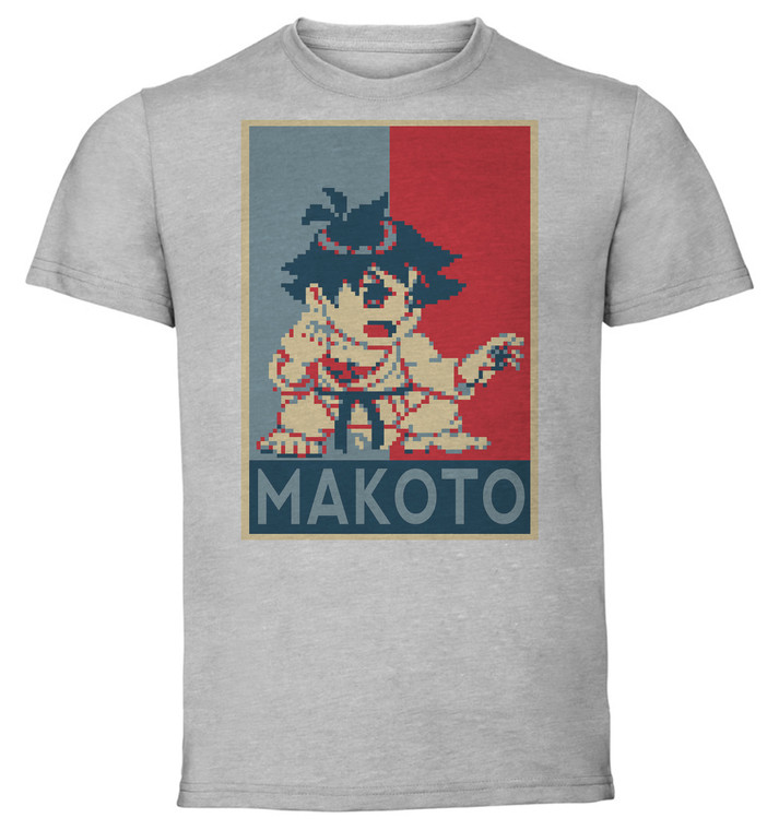 T-Shirt Unisex - Grey - Propaganda - Pixel Art - Street Fighter III - Makoto