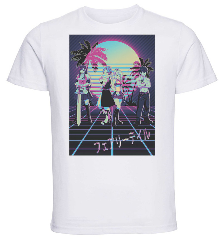 T-Shirt Unisex - White - Vaporwave 80s Style - Fairy Tail - Characters