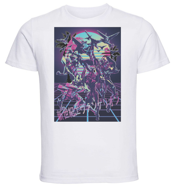 T-Shirt Unisex - White - Vaporwave 80s Style - Neo Genesis Evangelion - Eva Units