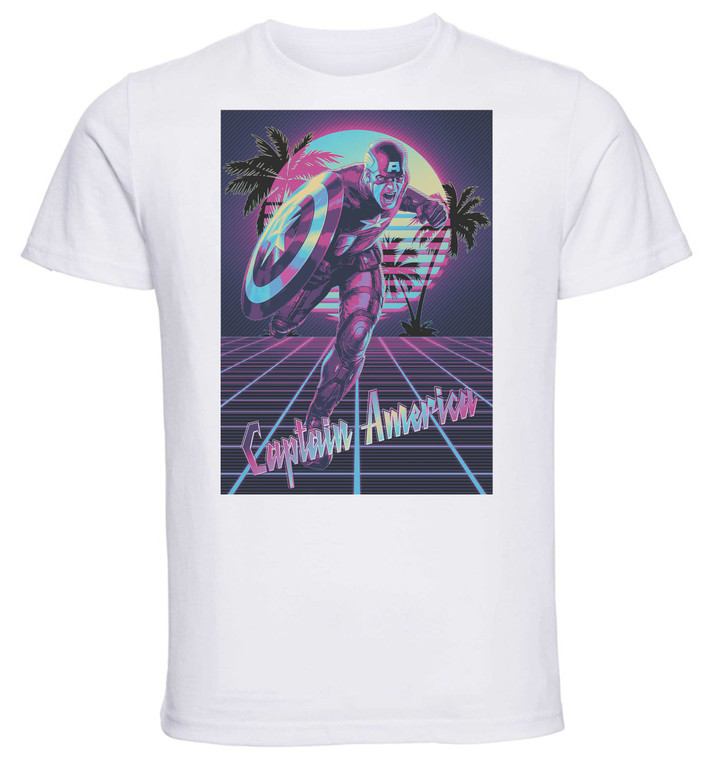 T-Shirt Unisex - White - Vaporwave 80s Style - Superheroes - Captain America