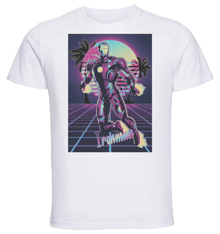 T-Shirt Unisex - White - Vaporwave 80s Style - Superheroes - Ironman