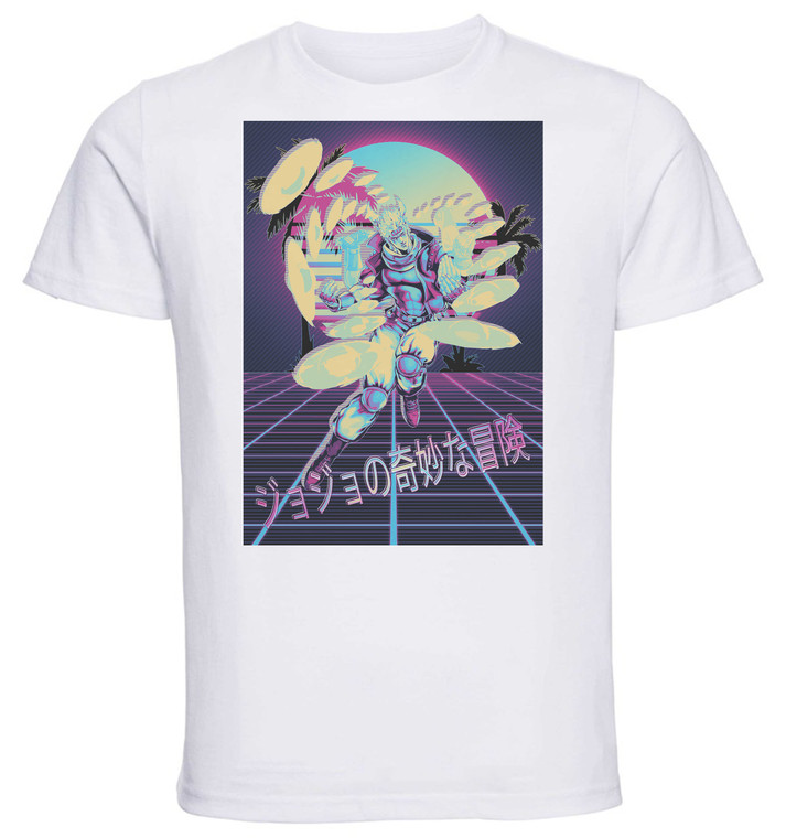 T-Shirt Unisex - White - Vaporwave 80s Style - Jojo's Bizarre Adventure - Battle Tendency - Caesar Anthonio Zeppeli Variant 01