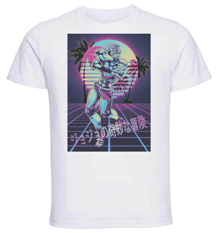 T-Shirt Unisex - White - Vaporwave 80s Style - Jojo's Bizarre Adventure - Battle Tendency - Esidisi Variant 01