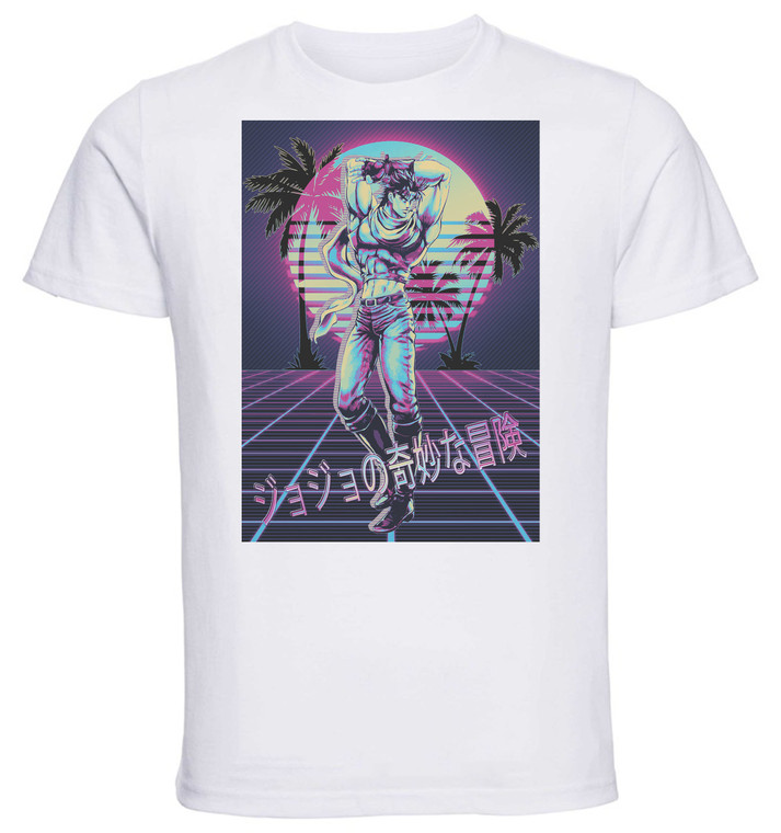 T-Shirt Unisex - White - Vaporwave 80s Style - Jojo's Bizarre Adventure - Battle Tendency - Joseph Joestar Variant 02