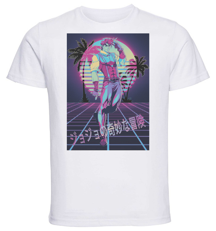 T-Shirt Unisex - White - Vaporwave 80s Style - Jojo's Bizarre Adventure - Battle Tendency - Joseph Joestar