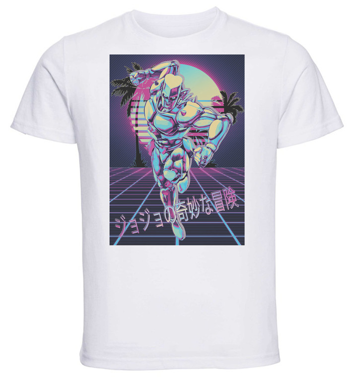 T-Shirt Unisex - White - Vaporwave 80s Style - Jojo's Bizarre Adventure - Diamond is Unbreakable - Crazy Diamond Variant 01