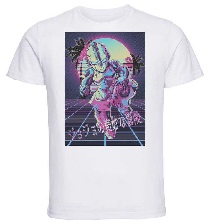 T-Shirt Unisex - White - Vaporwave 80s Style - Jojo's Bizarre Adventure - Diamond is Unbreakable - Echoes Act3